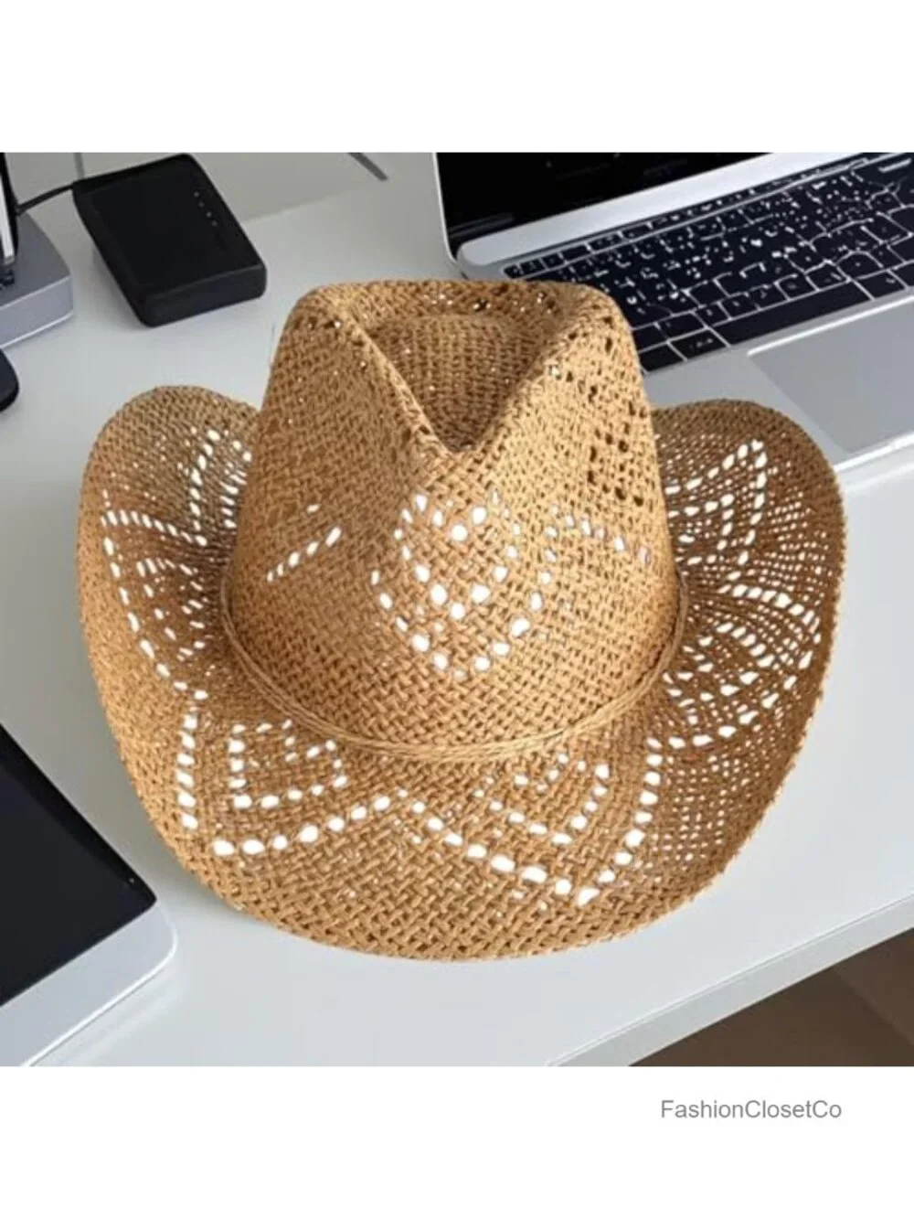 Papyrus Hollow Out Woven Roll Up Cowboy Straw Hat Shapeable Brim